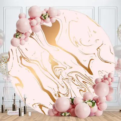 Aperturee Pink Gold Abstract Line Round Birthday Backdrop