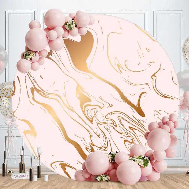 Aperturee Pink Gold Abstract Line Round Birthday Backdrop