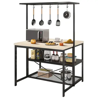 Garvee 42 Large Kitchen Island Bakers Rack Microwave Oven Stand Kitchen Shelf with 3 Tier Storage, Metal Coffee Bar Table,K...