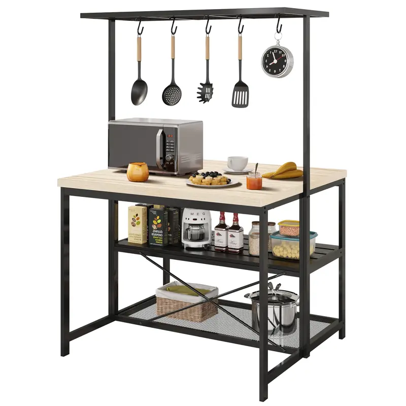 Garvee 42 Large Kitchen Island Bakers Rack Microwave Oven Stand Kitchen Shelf with 3 Tier Storage, Metal Coffee Bar Table,K...