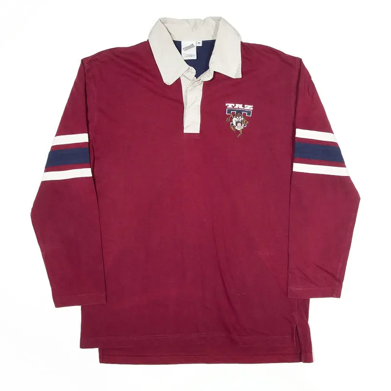 WARNER BROS Tasmanian Devil 2002 Maroon Long Sleeve Polo Shirt Mens M