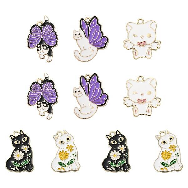10Pcs 5 Styles Alloy Enamel Pendants