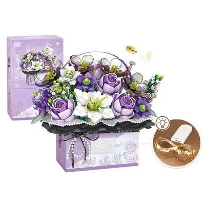 Diy Rose Bouquet Building Block Toys with Led Lights, Flower Design Building Blocks Model Set, Simulation Artificial Rose Han...