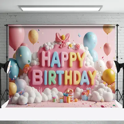 Aperturee Color Ribbons Balloons Cloud Cake Smash Backdrop, 3X2FT(1MX0.6M), 14 USD, birthday cake smash backdrops, NYHD1J30-M