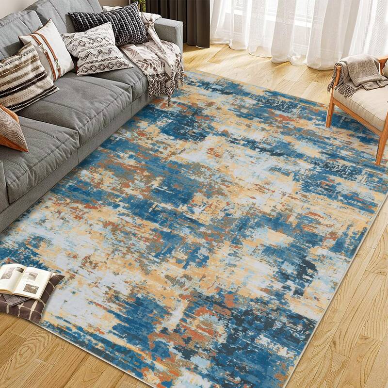 Garvee Area Rug Washable Non-Shedding Abstract Rug Soft Non-Slip Rug for Living Room Dining Room Indoor Playroom Golden Blue ...