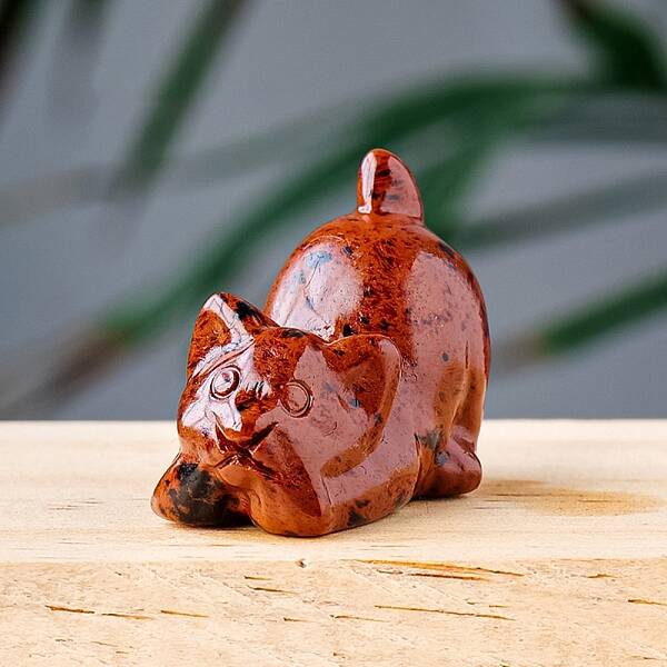 Natural Mahogany Obsidian Carved Healing Cat Figurines