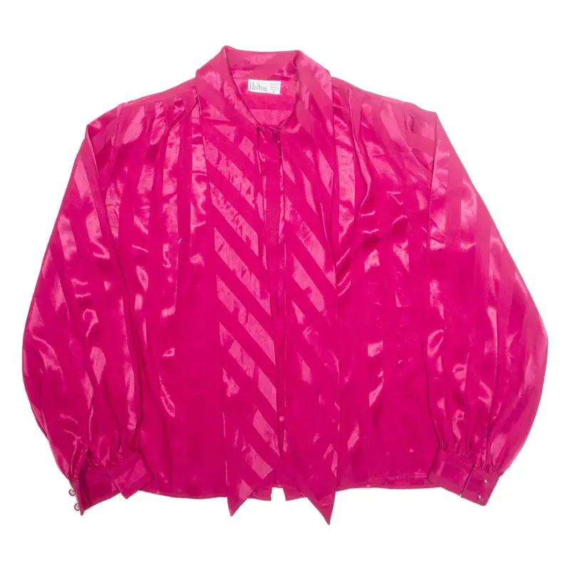 DALTON Womens Printed Blouse Pink High Neck Long Sleeve Striped L
