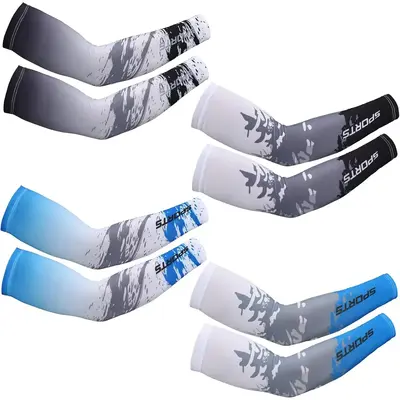 4 Pairs UV Sun Protection Arm Sleeves Cooling Sports Sleeve Anti Slip Ice Silk Warmers Arm Covers for Men Women