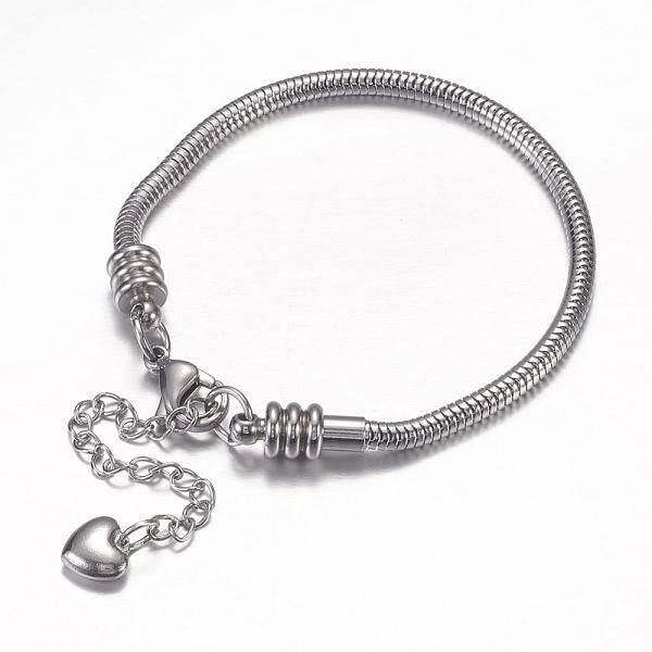 Tarnish Resistant 304 Stainless Steel European Round Snake Chains Bracelets