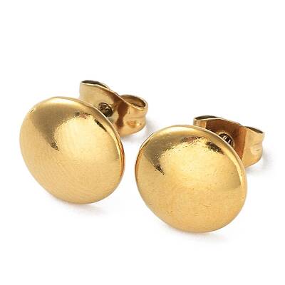 Ion Plating(IP) 304 Stainless Steel Flat Round Ear Studs for Women