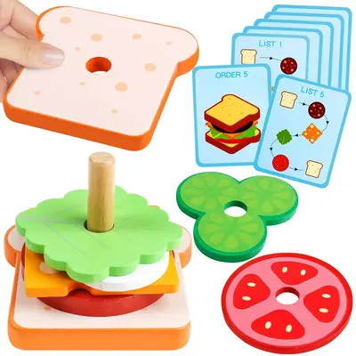 Wooden Sandwich Sorting & Stacking Toy, 1 Set Montessori Educational Preschool Toy, Hand & Eye Coordination Training Toy For ...