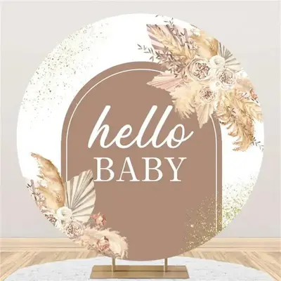 Dried Floral Feather Boho Round Baby Shower Backdrop - Aperturee