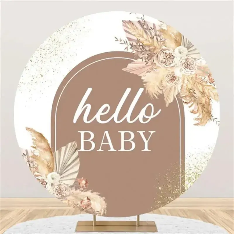 Dried Floral Feather Boho Round Baby Shower Backdrop - Aperturee