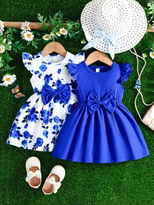 Baby Girl's Butterfly Print Bow Decor Dress, Cute Casual Sleeveless A Line Dress for Summer, Newborn Infant Kids Clothes for ...