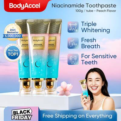 BodyAccel Triple Whitening Niacinamide Toothpaste for Sensitive Teeth - peach Flavor, Eco-Friendly, Fluoride-Free, 100g