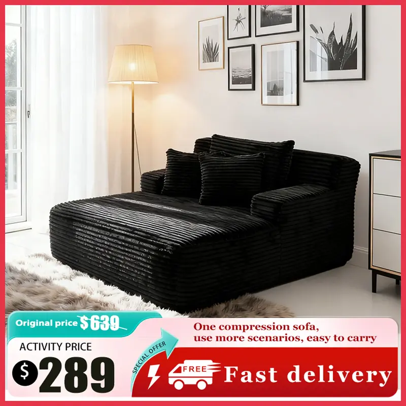 Niccae 64.9'' x 50'' Oversized Chaise Lounge Chair Indoor, Comfy Sofa Bed Couch for Bedroom, Compressed Boneless Couches for ...