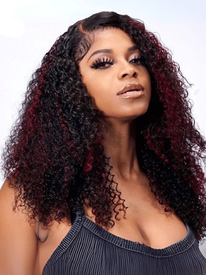 UNice Burgundy Highlighted 13x4 Lace Front Cute Curly Wig