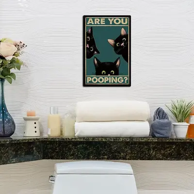 Cute Cat & Letter Pattern Metal Sign, Tin Painting Decorative Plaque, Wall Decor For Home Bathroom Office Decoration, Home De...