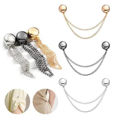 6 Pcs Magnet Clothing Pins, Metal Magnetic Clothing Clips with Chain, Multi-Use Strong Magnet Pin for Fixing Hem of Hijab, Cl...