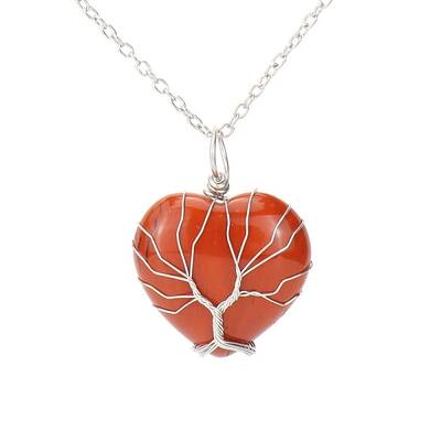 Natural Red Jaspe Heart Pendant Necklaces