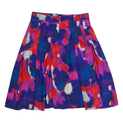JIGSAW Womens Pleated Skirt Blue Knee Length Silk Crazy Pattern UK 10