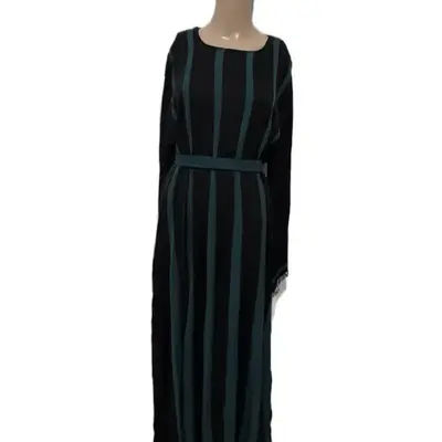 Egypt Abaya - Black and Green Striped Design Dress