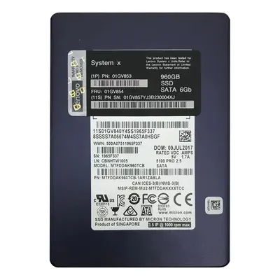 01GV853 Lenovo 960GB Triple-Level Cell SATA 6Gb/s Hot Swappable 2.5-Inch Solid State Drive for System x