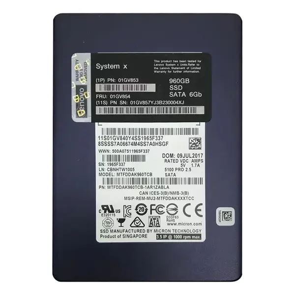 01GV853 Lenovo 960GB Triple-Level Cell SATA 6Gb/s Hot Swappable 2.5-Inch Solid State Drive for System x