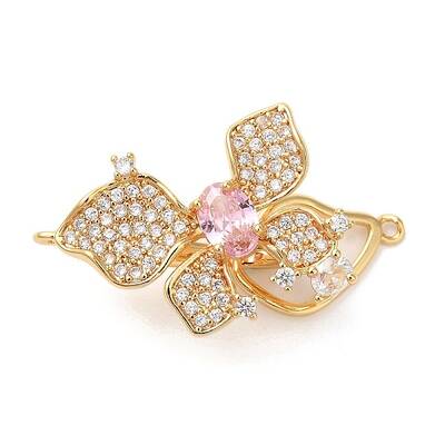 Flower Brass Micro Pave Cubic Zirconia Fold Over Clasps
