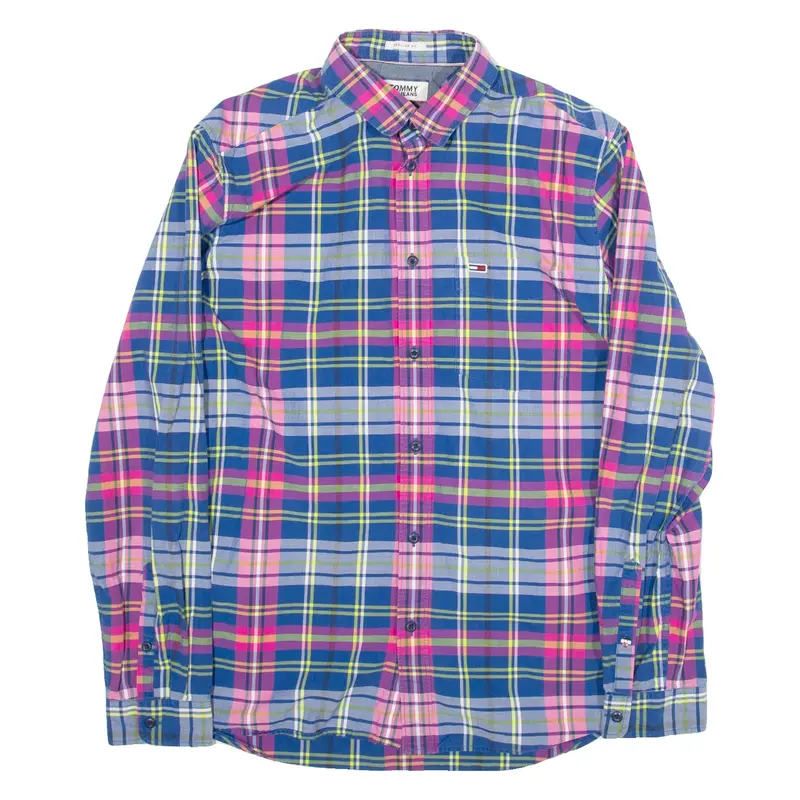 TOMMY JEANS Regular Fit Mens Shirt Blue Check Long Sleeve M