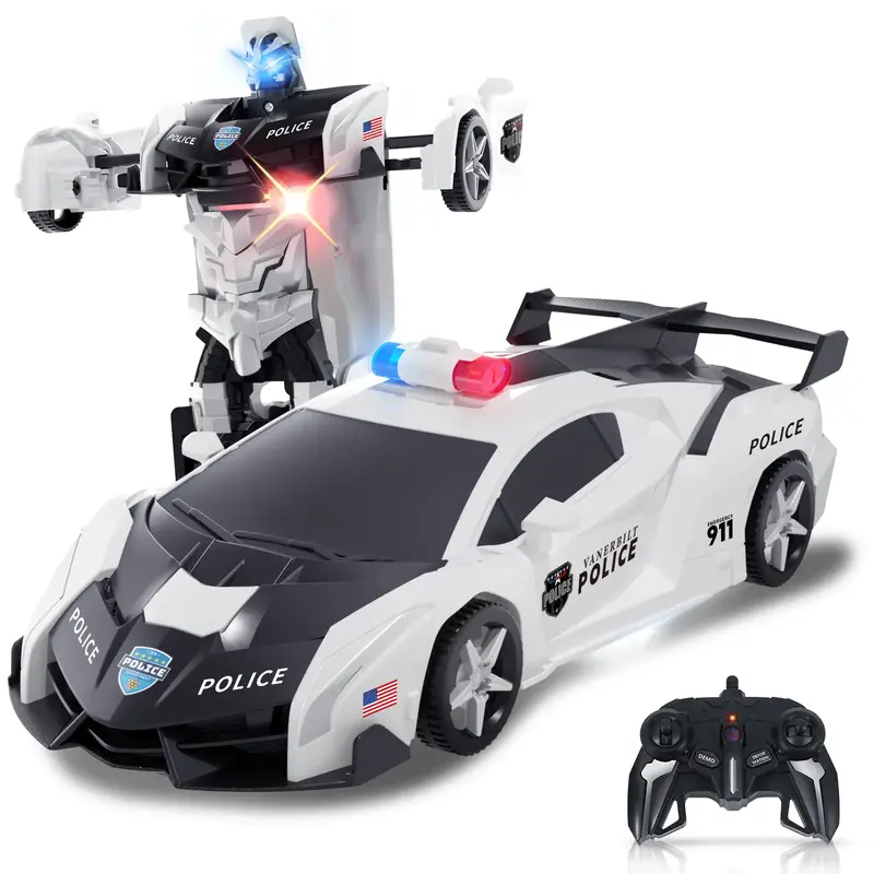 Remote Control Transformer Robot Car Toys, 2.4GHz 1:18 Scale RC Car Drift Function, Rechargeable,  with Eye& UnderbodyLights,...