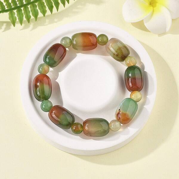 Natural Peacock Agate Bead Stretch Bracelets