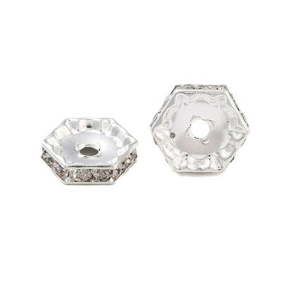 Rack Plating Brass Crystal Rhinestone Hexagon Spacer Beads