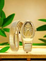 Women's Modern Snake Cuff Bracelet Design Quartz Stainless Steel Watch, Rhinestone Decor Exquisite Trendy Analog Wristwatch, ...