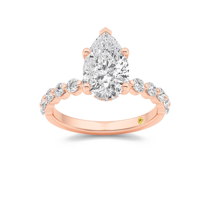 Frost Shared Prong Pear Shape Lab Grown Diamond Engagement Ring | 18K Rose Gold 4 1/4 CT. TW.