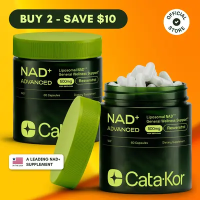 2x Cata-Kor NAD+ Advanced - NAD+ Supplement for Energy & Healthy Aging - 500mg per Serving - 120 Count (60 Day Supply) - Prev...