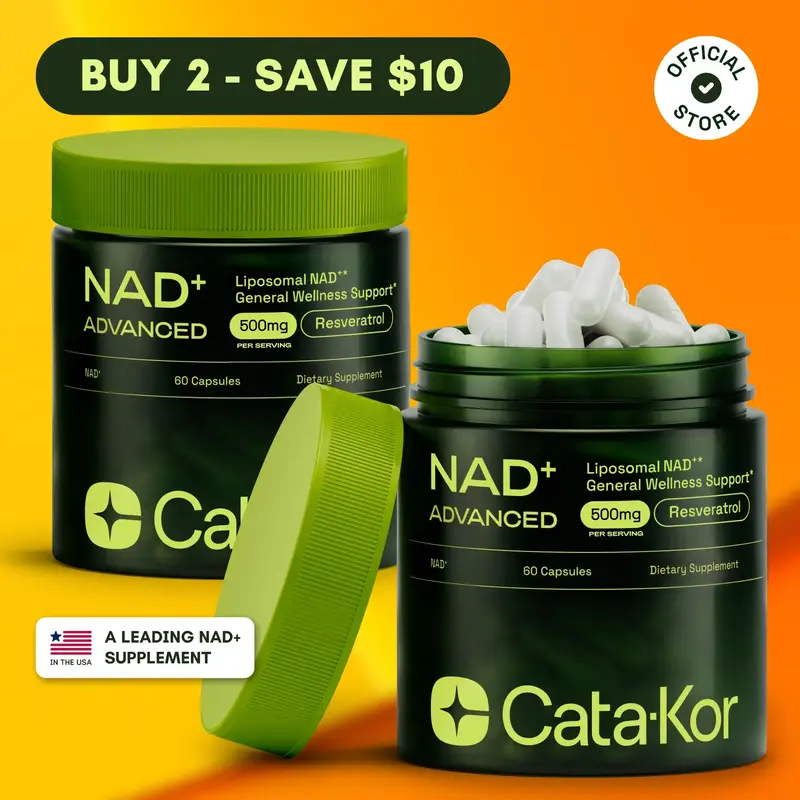 2x Cata-Kor NAD+ Advanced - NAD+ Supplement for Energy & Healthy Aging - 500mg per Serving - 120 Count (60 Day Supply) - Prev...