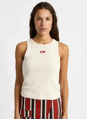 ECRU EMBROIDERED LOGO TANK TOP | Size: XL