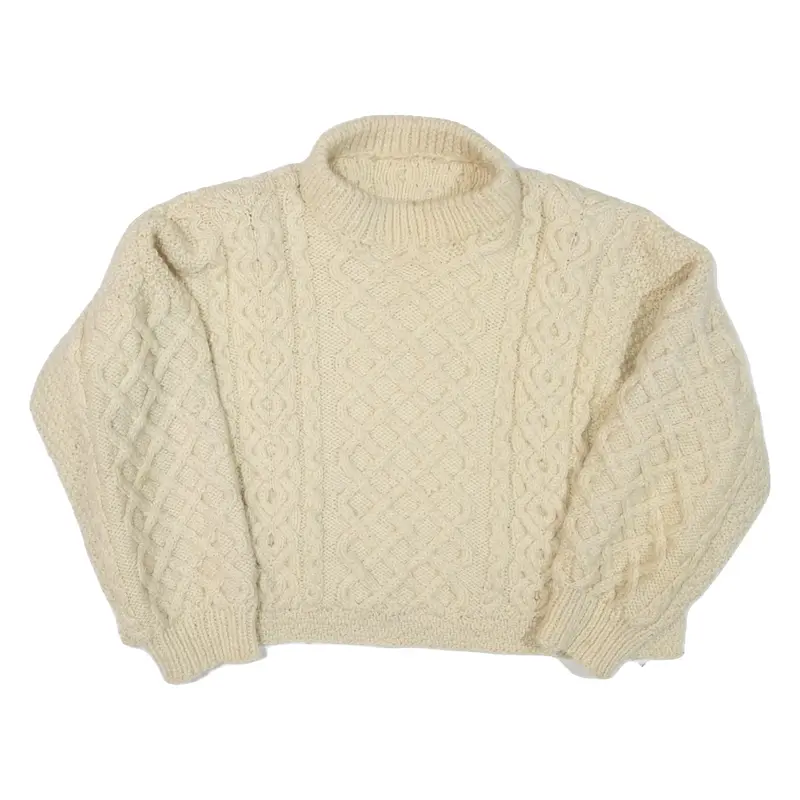 Cropped Womens Aran Jumper Cream Cable Knit S
