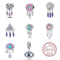 925 Silver Crescent Circular Dreamcatcher Net Lucky Blessing Series Charms Beads Fit  Original Bracelets DIY Jewelry