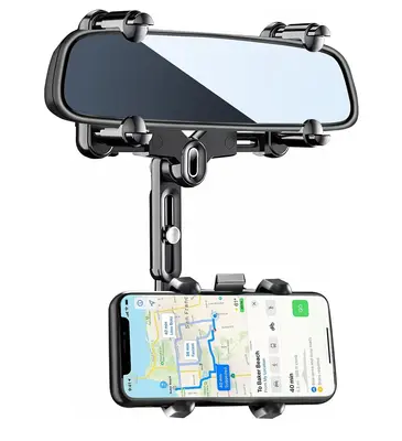 Universal Rearview Mirror Phone Mount For Car, 360° Rotatable and Retractable Phone Holder Navigator Bracket For Car,Compati...