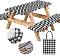 RNOONY Vinyl Picnic Table Cover with Bench Covers,3PCS Checkered Tablecloth , Camping Tablecloth and Travel Accessories, Flan...