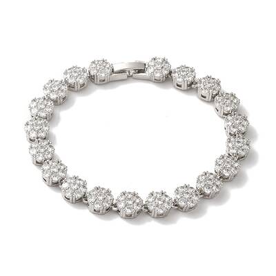 Rack Plating Brass Pave Cubic Zirconia Flower Link Chain Bracelets for Women