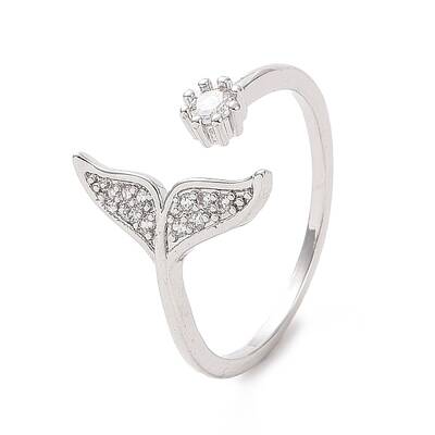 Clear Cubic Zirconia Whale Tail Shape Open Cuff Ring