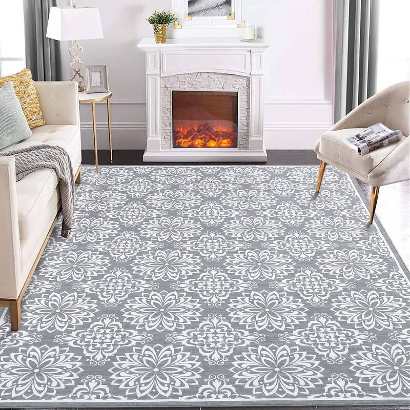 Garvee 5x7 Area Rugs Living Room Rugs Large Machine Washable Rug for Bedroom Non Slip Modern Rug Soft Faux Wool Floral Rug Vi...
