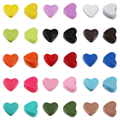 60Pcs 15 Colors Heart Spray Painted Alloy Beads