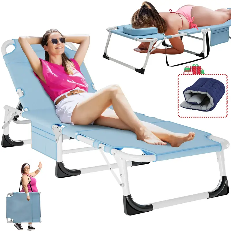 MOPHOTO Lounge Chair 5-Position Sun Tanning Chair Adjustable Heavy Duty Patio Folding Chaise for Poolside Beach Lawn Camping ...