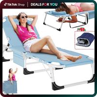 [dealsforyoudays] MOPHOTO Lounge Chair 5-Position Sun Tanning Chair Adjustable Heavy Duty Patio Folding Chaise for Poolside B...