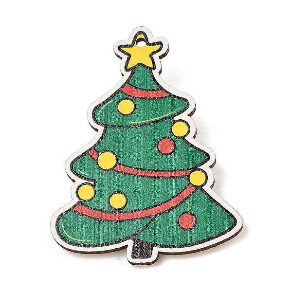 Christmas Theme Wood Printed Brooches for Women