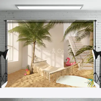 Hammock Beach Coconut Tree Indoor Vacation Backdrop - Aperturee